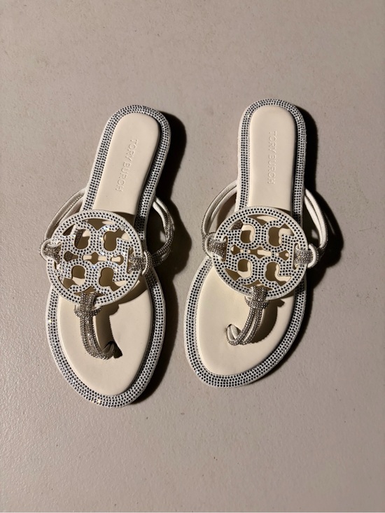 Tory Burch Shoes - Tory Burch White Crystal-Embellished Miller Thong Sandals
